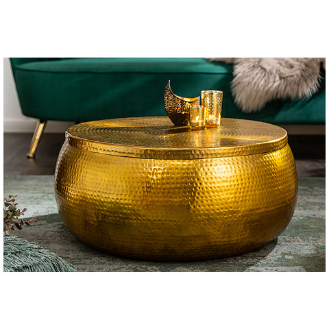 Kavos staliukas Orient su vieta daiktams 70 cm, aukso spalvos, aliuminis