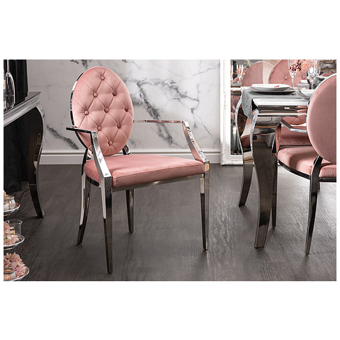 Kėdė Modern Barock, su ranktūriais, sendintos rožinės spalvos, veliūras