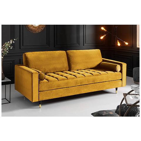 Sofa Cozy Velvet, 225 cm, garstyčių geltonos spalvos, veliūras