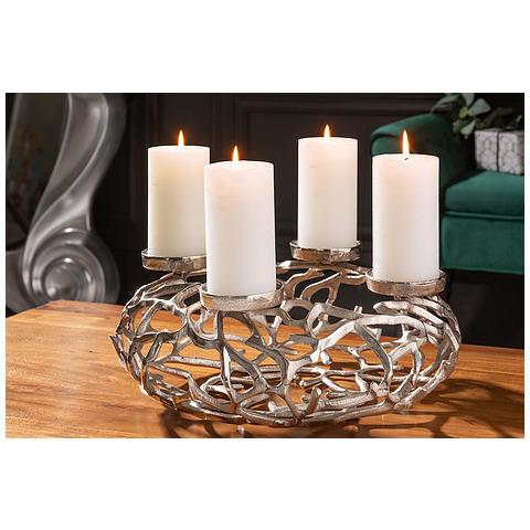 Žvakidė, 4 žvakėms Abstract, 38 cm, sidabro spalvos