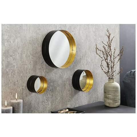 Sieninis veidrodis Variation, 3 dalių, juodos ir aukso spalvos, 25 cm