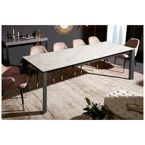 Išskleidžiamas valgomojo stalas X7, 180-240 cm, balta, marmuro imitacija