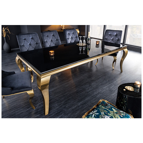 Valgomojo stalas Modern Barock, 180 cm, juoda, aukso, opalo dekoras