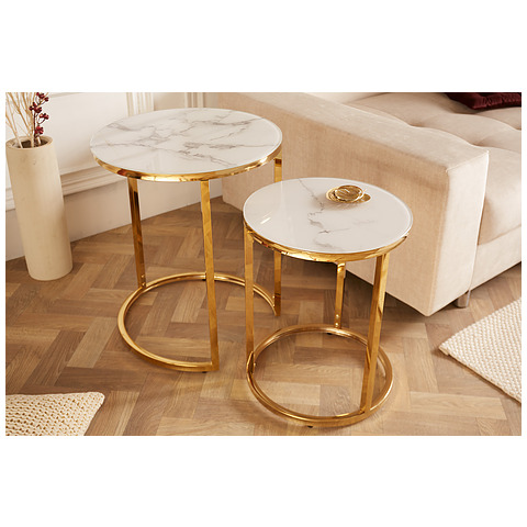 2-jų kavos staliukų komplektas Elegance, 40 cm, marmuro imitacija, apvalus