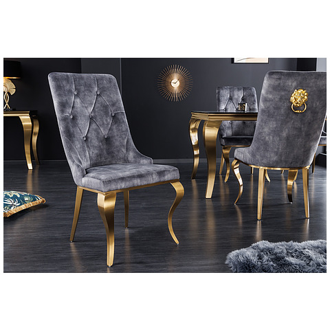 2-jų kėdžių komplektas Modern Barock, liūto galva, pilka, aukso