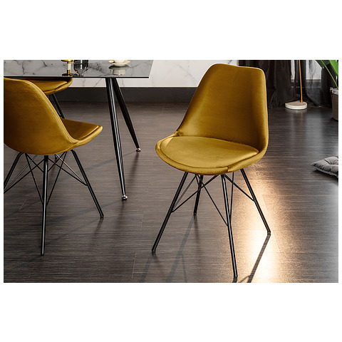4-ių kėdžių komplektas Scandinavia, aksomas, garstyčių geltona