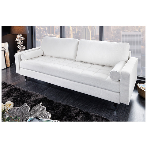 Sofa Cozy, 220 cm, buklė tipo audinys, balta