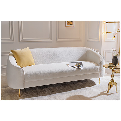 Sofa Diva, 205 cm, buklė tipo audinys, balta, aukso