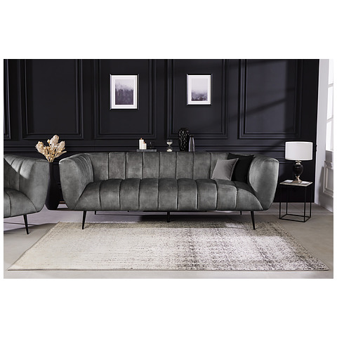 Sofa Noblesse, 225 cm, aksomas, pilka, juoda