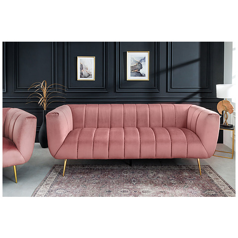 Sofa Noblesse, 225 cm, aksomas, sendinta rožinė, aukso