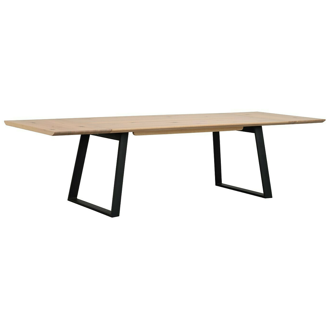 Valgomojo stalas Melville, 210x95 cm (balkšvas ąžuolas / juodos metalinės kojos) 