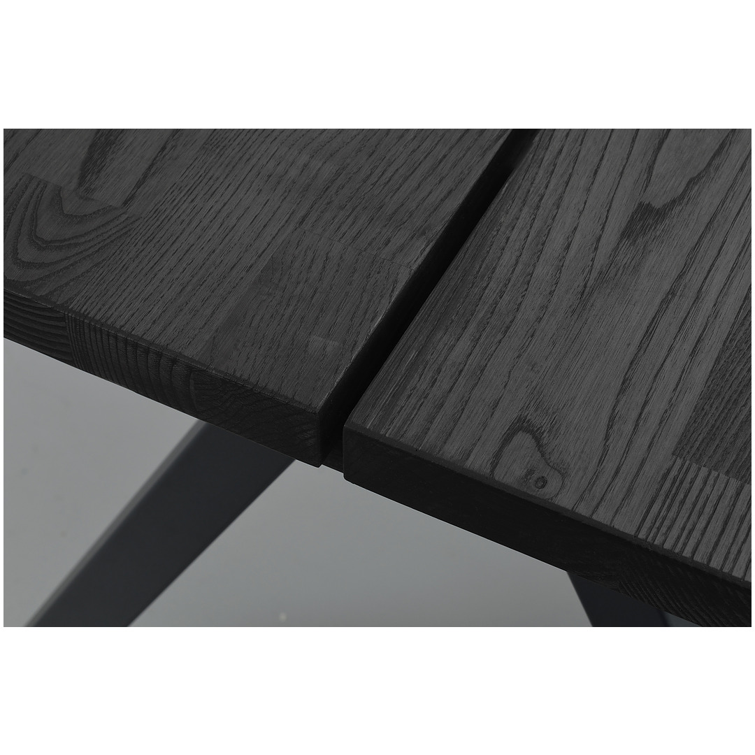 Valgomojo stalas Carradale, 220 cm skersm., V formos koja, ąžuolo mediena (juoda)