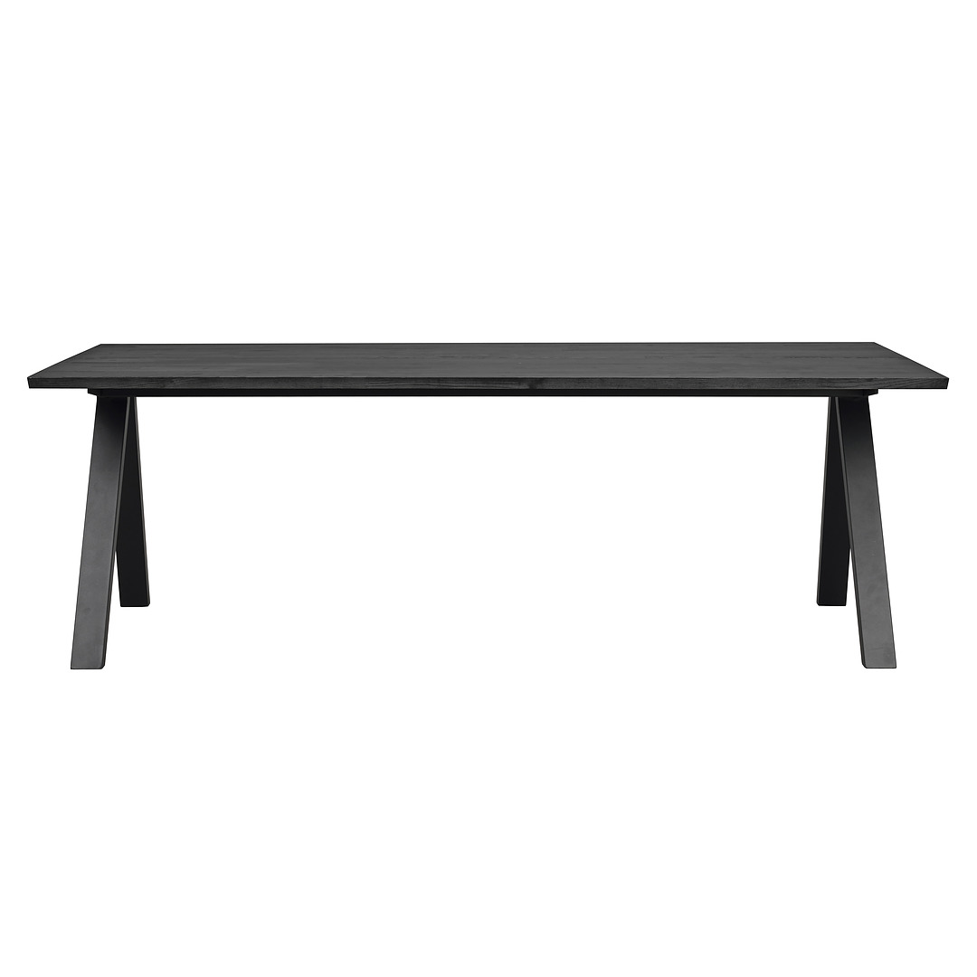 Valgomojo stalas Carradale, 220 cm skersm., V formos koja, ąžuolo mediena (juoda)