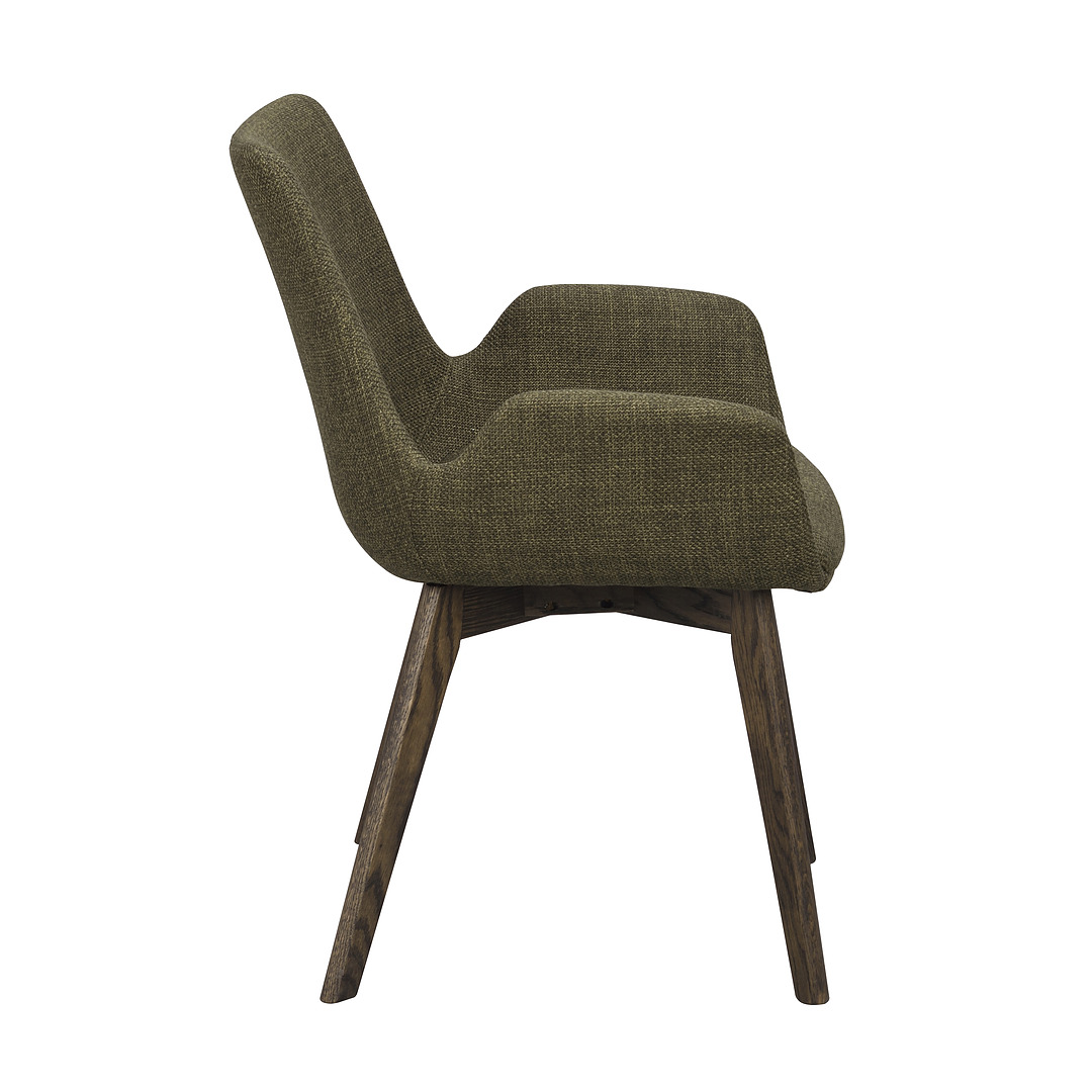 2-jų kėdžių komplektas Drimsdale, rudos ąžuolo medienos kojos, audinys (žalia / ruda)