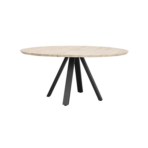 Valgomojo stalas Carradale, 150 cm skersm., V formos koja, ąžuolo mediena (balkšva / juoda)