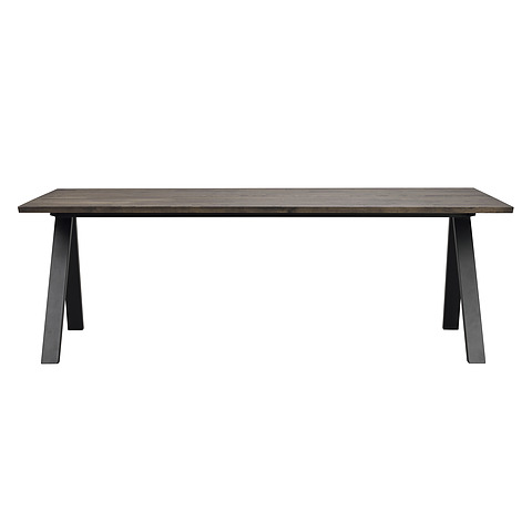 Valgomojo stalas Carradale, 220 cm skersm., V formos koja, ąžuolo mediena (ruda / juoda)